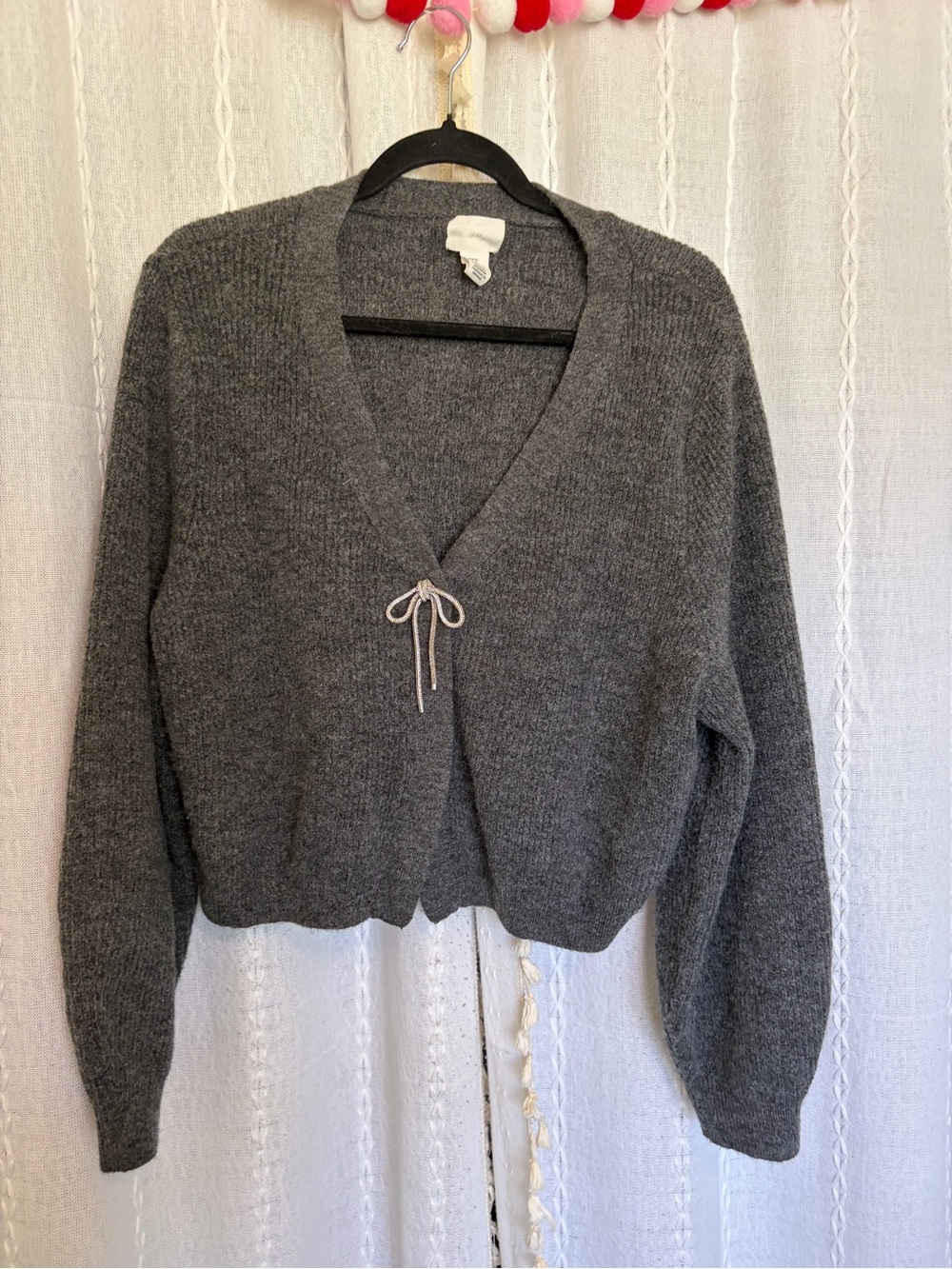 H&M Charcoal Gray V-Neck Tie-Front Cardigan